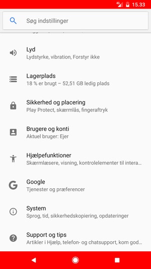 Scroll til og vælg Sikkerhed og placering