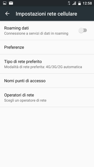 Per modificare la rete, in presenza di problemi, seleziona Operatori di rete