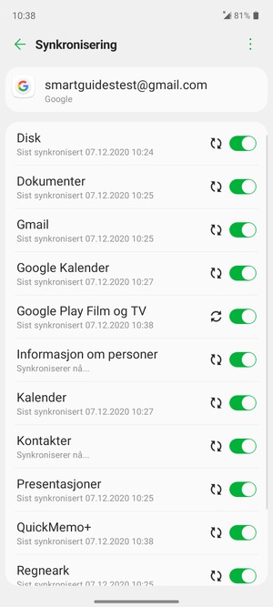Dine kontakter fra Google vil synkroniseres til telefonen din