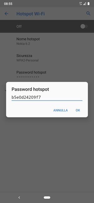 Inserisci una password dell'hotspot Wi-Fi di almeno 8 caratteri e seleziona OK