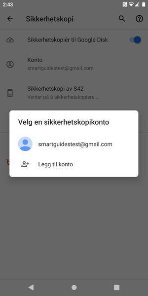 Velg sikkerhetskopi-kontoen din