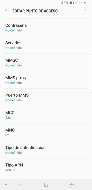 Desplácese hacia abajo e introduzca la información MMS