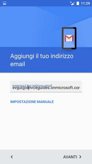 Inserisci il tuo indirizzo email e seleziona IMPOSTAZIONE MANUALE
