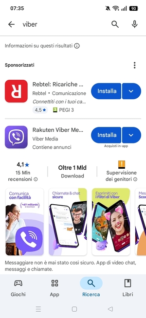 Seleziona l'applicazione