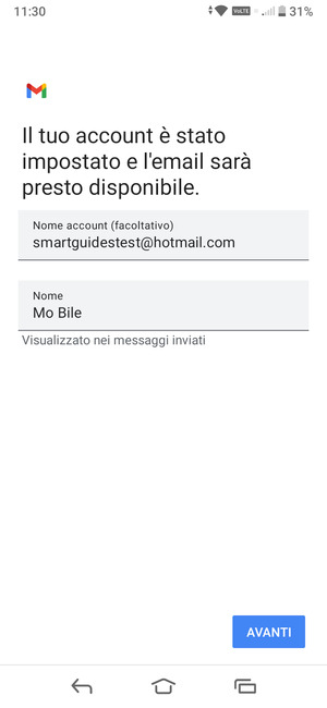 Scegli un nome per il tuo account e inserisci il tuo nome. Seleziona AVANTI
