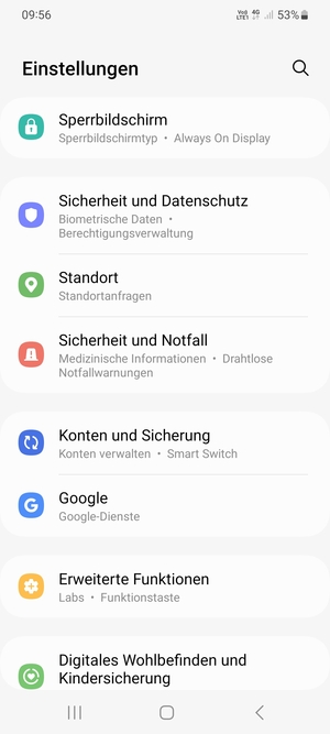 Scrollen Sie und wählen Sie Konten und Sicherung
