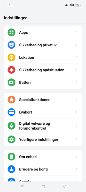 Scroll til og vælg Sikkerhed og privatliv