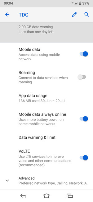 Scroll to and select Advanced