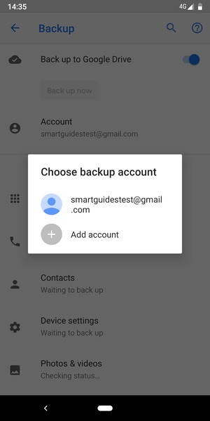 Select your backup account