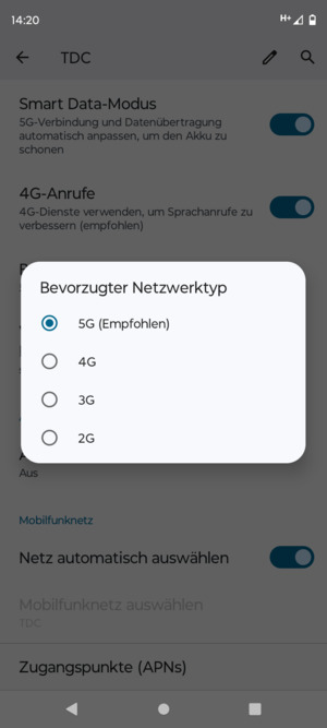 Wählen Sie die gewünschte Option
