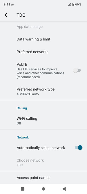 Scroll to and select Access point names