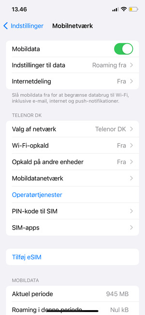 Vælg Mobildata netværk