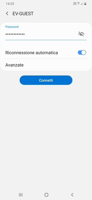 Inserisci la password del Wi-Fi e seleziona Connetti