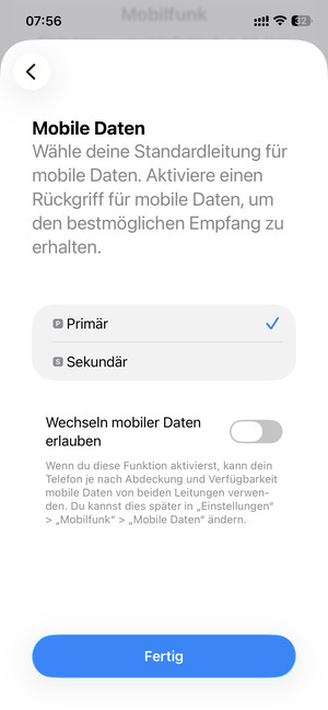 Wählen Sie die gewünschte Option und wählen Sie Fertig