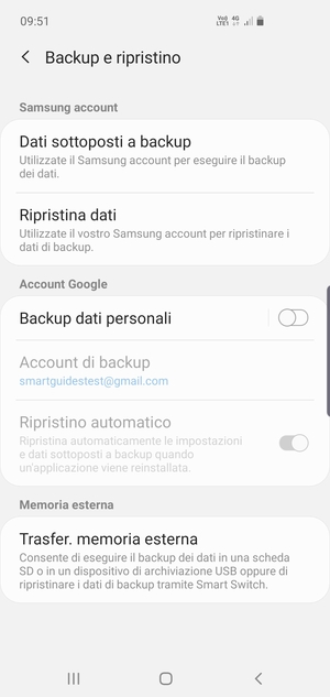 Attiva Backup dati personali