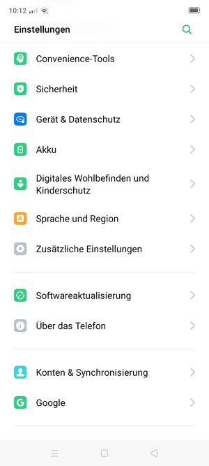 Gehen Sie zurück zum Einstellungen Menü und scrollen Sie und wählen Sie Konten & Synchronisierung