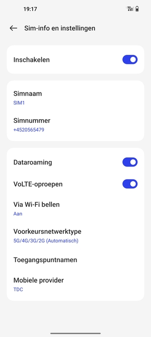 Schakel Dataroaming in of uit