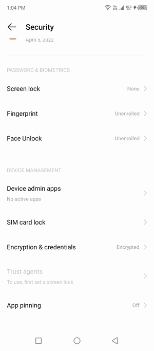 Scroll to and select SIM card lock