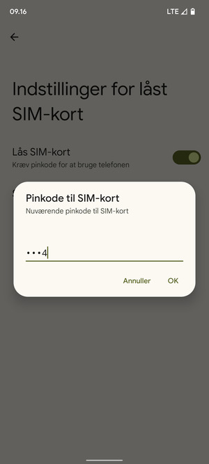 Indtast din Nuværende pinkode til SIM-kort og vælg OK