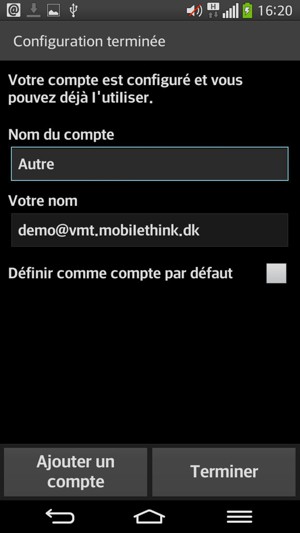Donnez un nom à votre compte et saisissez votre nom. Sélectionnez Terminer