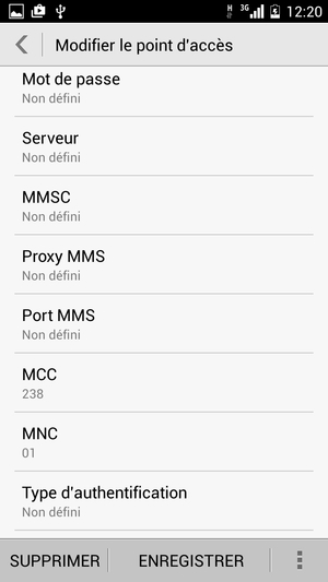 Faites défiler vers le bas et saisissez les informations MMS