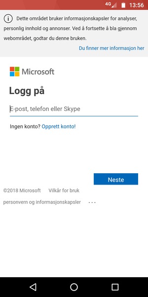 Skriv inn e-postadresse og velg Neste