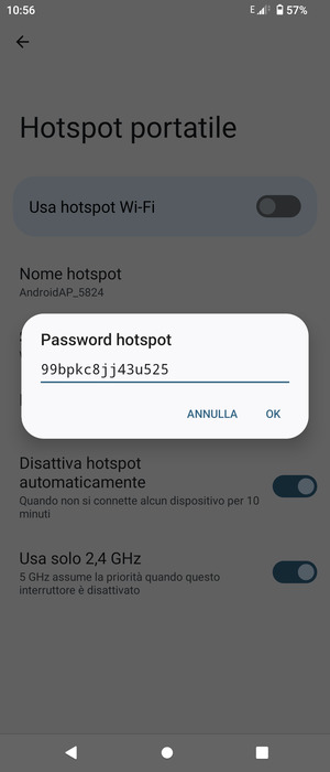 Inserisci una password dell'hotspot Wi-Fi di almeno 8 caratteri e seleziona OK