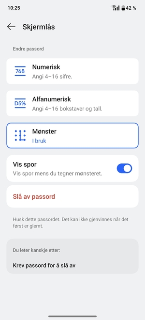 Telefonen din er nå sikret med en skjermlås