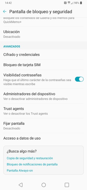 Para cambiar el PIN de la tarjeta SIM, desplácese y seleccione Bloqueo de tarjeta SIM