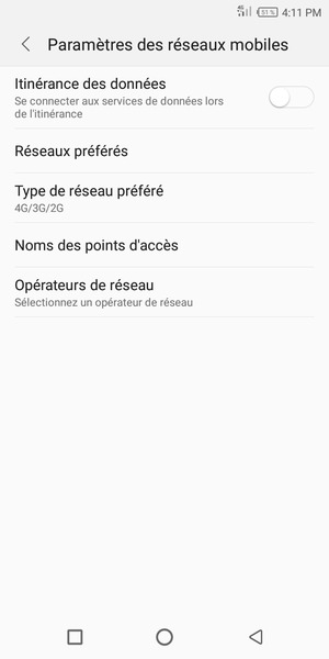 Sélectionnez Type de réseau préféré