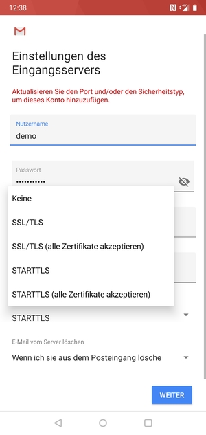 Wählen Sie Keine und WEITER