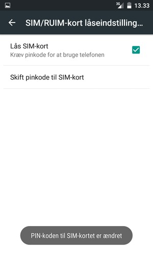 Din PIN-kode til SIM-kort er nu ændret