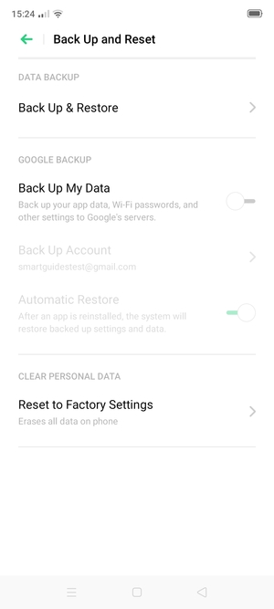 Turn on Back Up My Data