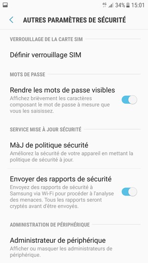 Sélectionnez Définir verrouillage SIM