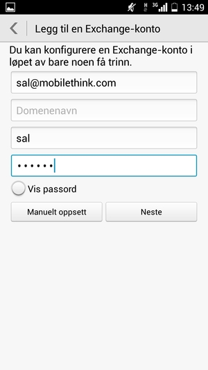 Skriv inn e-postadresse, brukernavn og passord. Velg Neste
