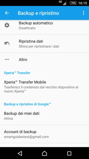 Seleziona Account di backup