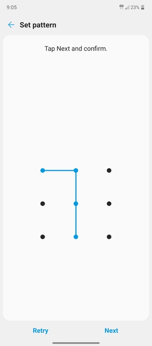 Draw an unlock pattern and select Next