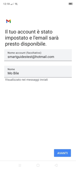 Scegli un nome per il tuo account e inserisci il tuo nome. Seleziona AVANTI