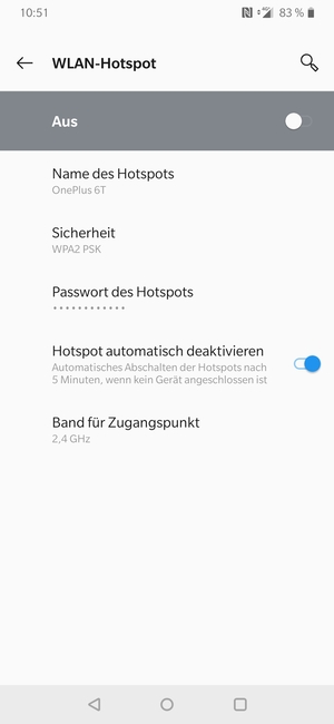 Wählen Sie Passwort des Hotspots