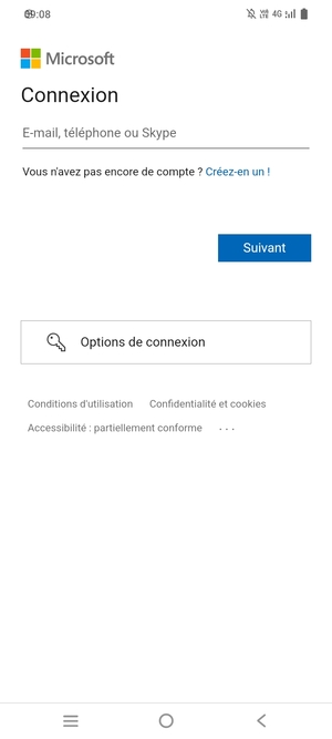 Saisissez votre Adresse e-mail et sélectionnez Suivant
