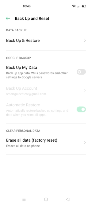 Turn on Back Up My Data