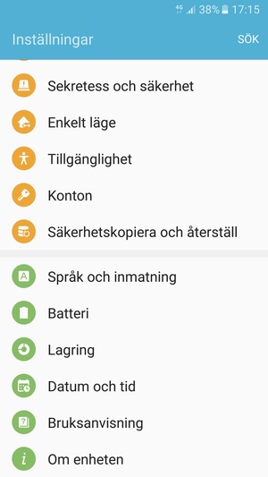Scrolla till och välj Batteri