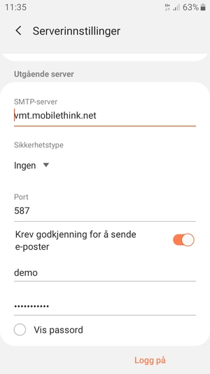 Bla ned og skriv inn utgående serveradresse