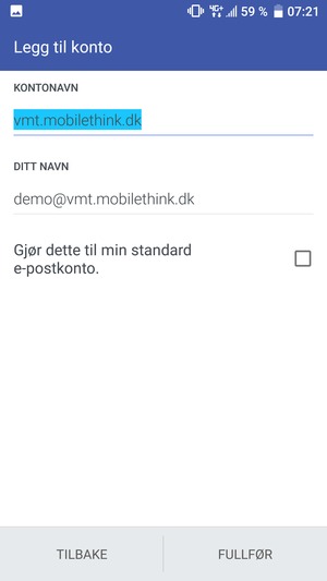 Gi kontoen din et navn, og skriv inn navnet ditt. Velg FULLFØR