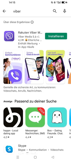 Wählen Sie die App