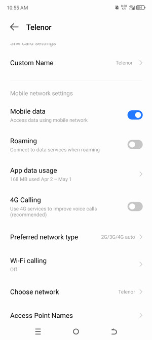 Scroll to and select Preferred network type