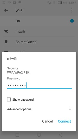 Enter the Wi-Fi password and select Connect