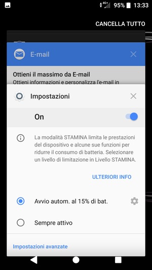 Seleziona CANCELLA TUTTO per chiudere tutte le applicazioni in esecuzione