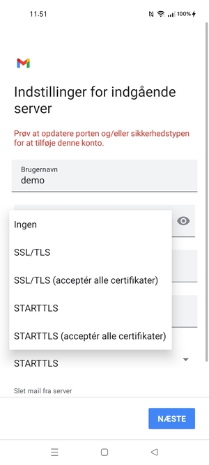 Vælg Ingen og NÆSTE