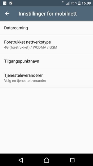 For å bytte nettverk hvis det oppstår nettverksproblemer, velg Tjenesteleverandører